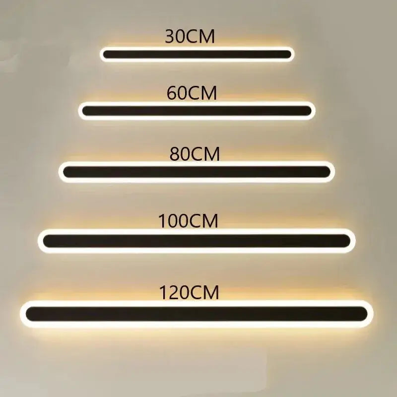 Modern minimalist decorbites led rgb wall light with sleek black body and warm white edge, available in five lengths