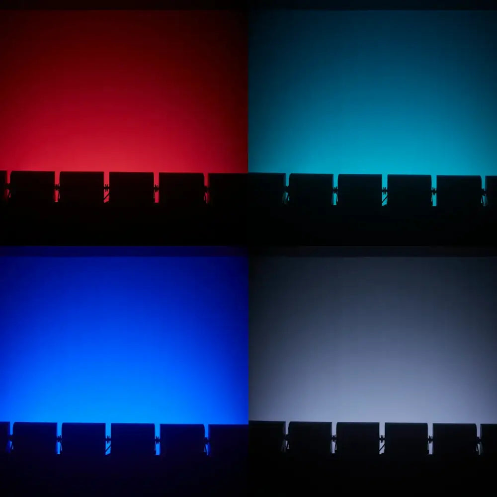 DecorBites led rgbw 4in1 strobe light with four colored panels and black silhouettes for dj wash bar stage lighting