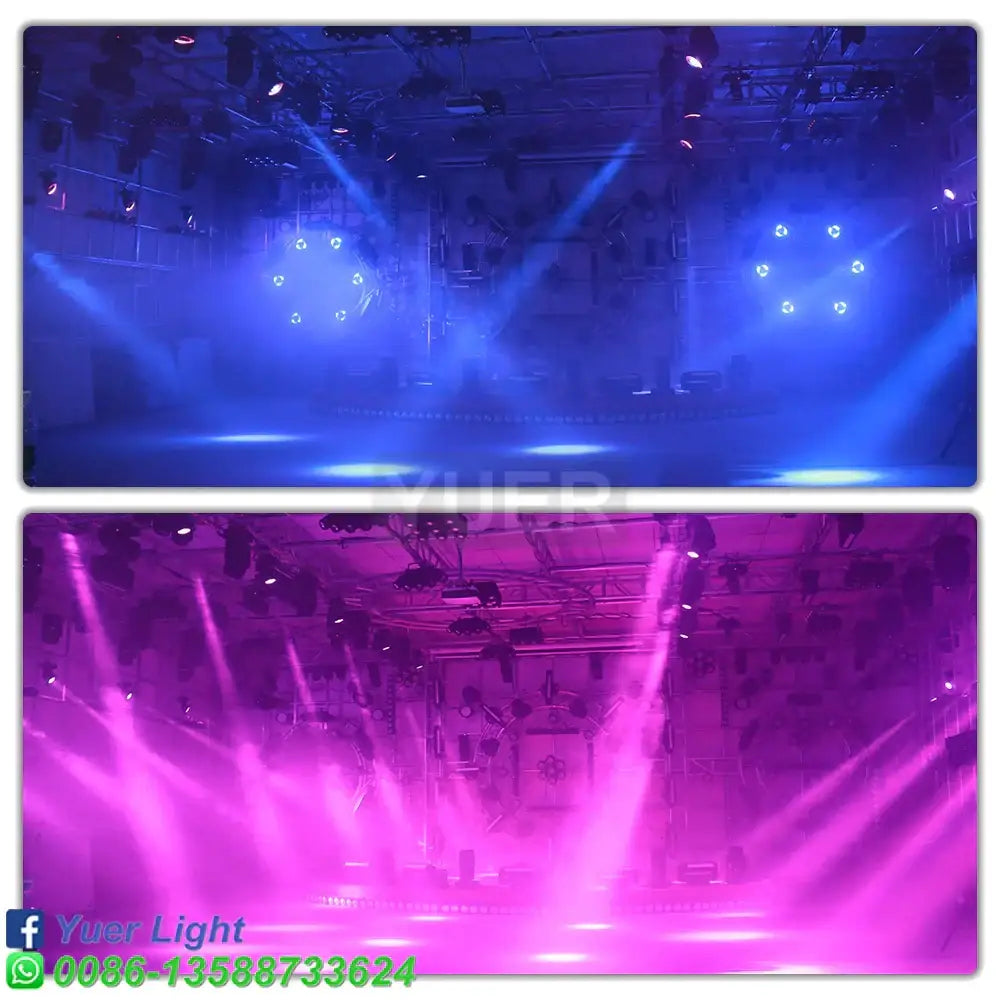Decorbites led rgbw beam moving head light with blue and purple rgbw beam stage lighting illuminating concert venue haze