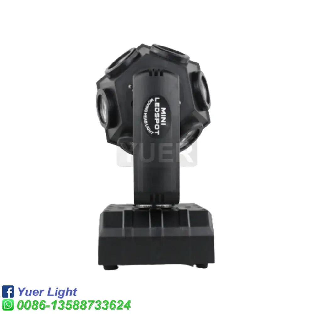 Black plastic decorbites™ led rgbw moving head light with multiple lenses and sturdy base for stage and party use