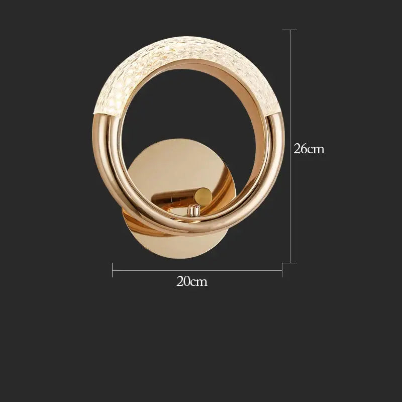 Gold-toned decorbites™ pendant light with textured crystal upper ring and polished metal bands in led ring and moon lamps set