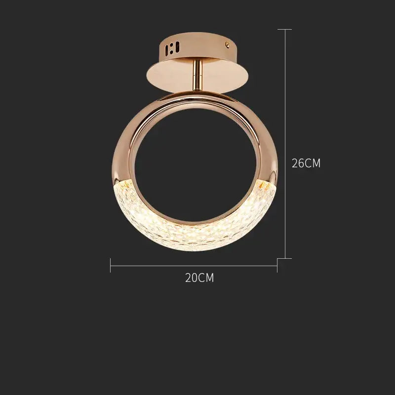 Decorbites™ led ring and moon lamps set featuring a rose gold metal ring pendant light with textured glass panel