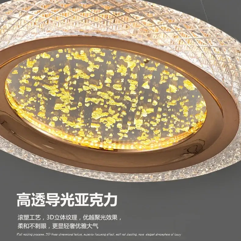 DecorBites™ gold-accented led ring ceiling chandelier with crystal outer ring and golden leaf patterns for living rooms