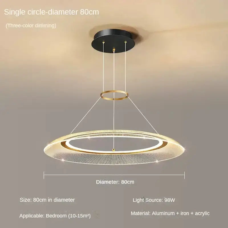 Modern decorbites led ring ceiling chandelier with gold and black aluminum frame iron base acrylic diffuser for living rooms