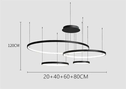 Modern black DecorBites™ LED ring chandelier with concentric rings and minimalist design for ceiling lighting