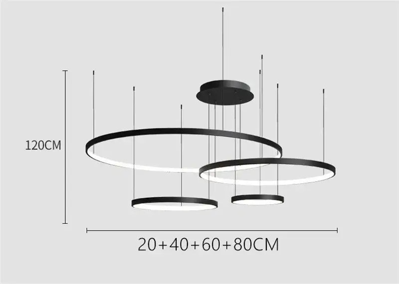 Modern black DecorBites™ LED ring chandelier with concentric rings and minimalist design for ceiling lighting