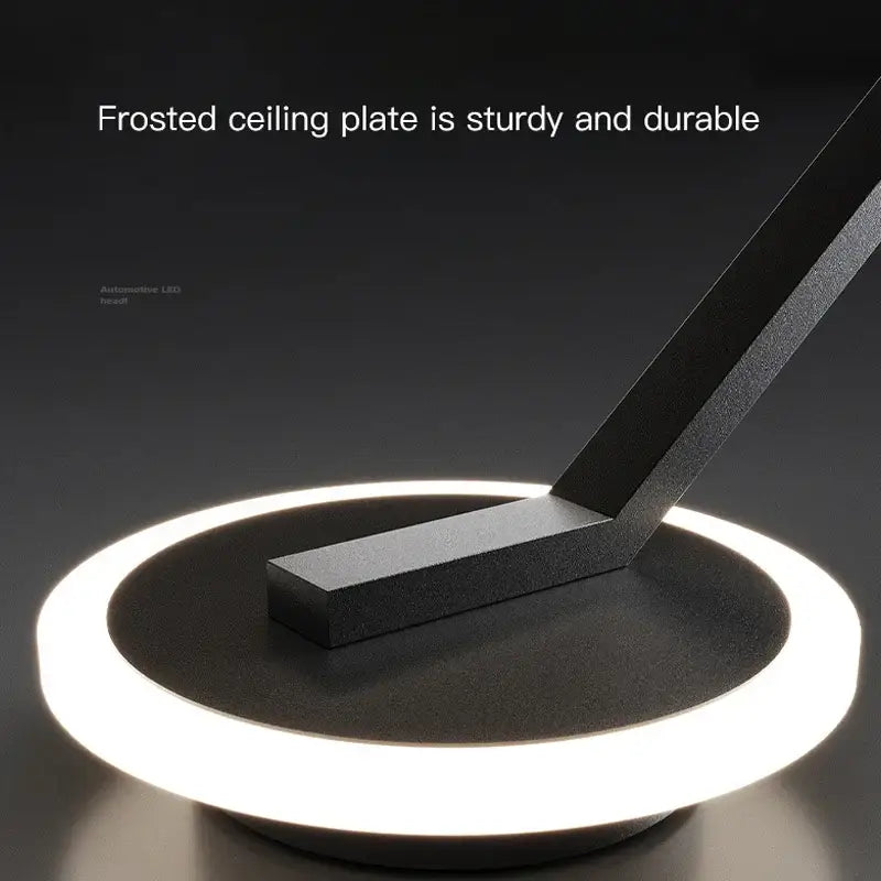Modern black led ring chandelier with frosted circular ring and rectangular base for dining living room decor