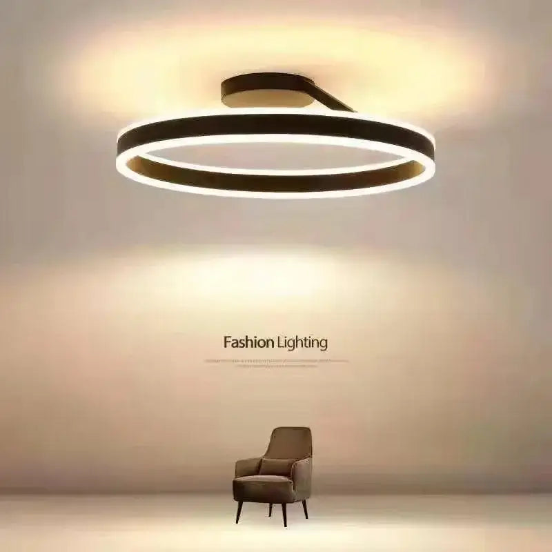 DecorBites™ led ring chandelier with two concentric rings, black frame, and white led illumination for modern decor