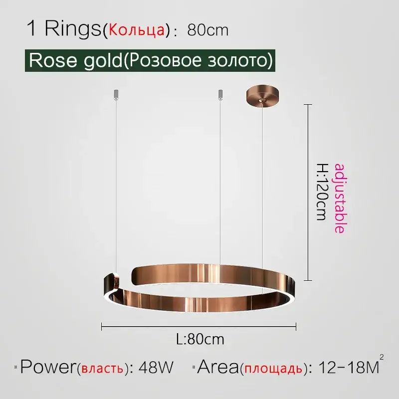 Rose gold DecorBites™ led ring chandelier with sleek modern design and adjustable height for home decor lighting
