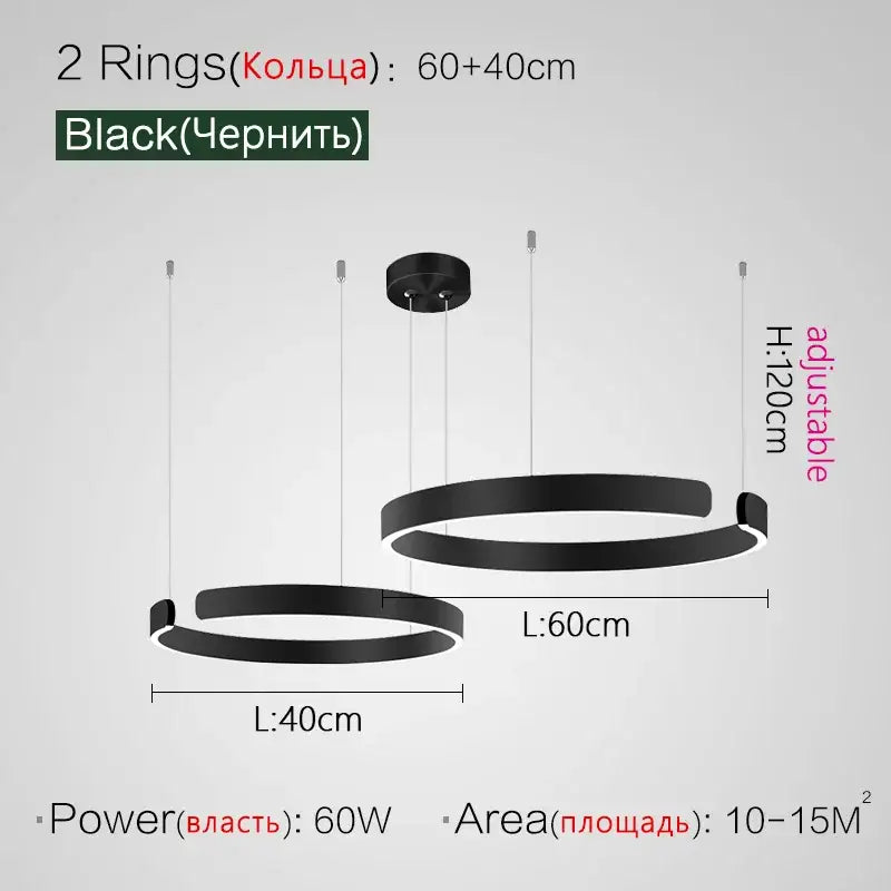 Decorbites™ black led ring chandelier with two adjustable rings for modern nordic style home decor lighting