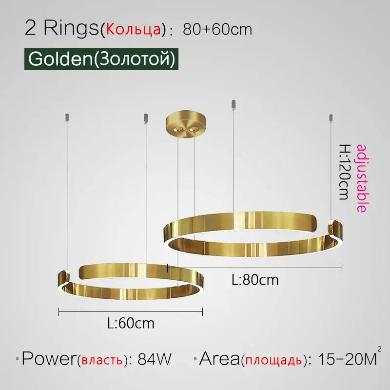 Golden circular led ring chandelier with sleek modern design and adjustable height for home decor by decorbites