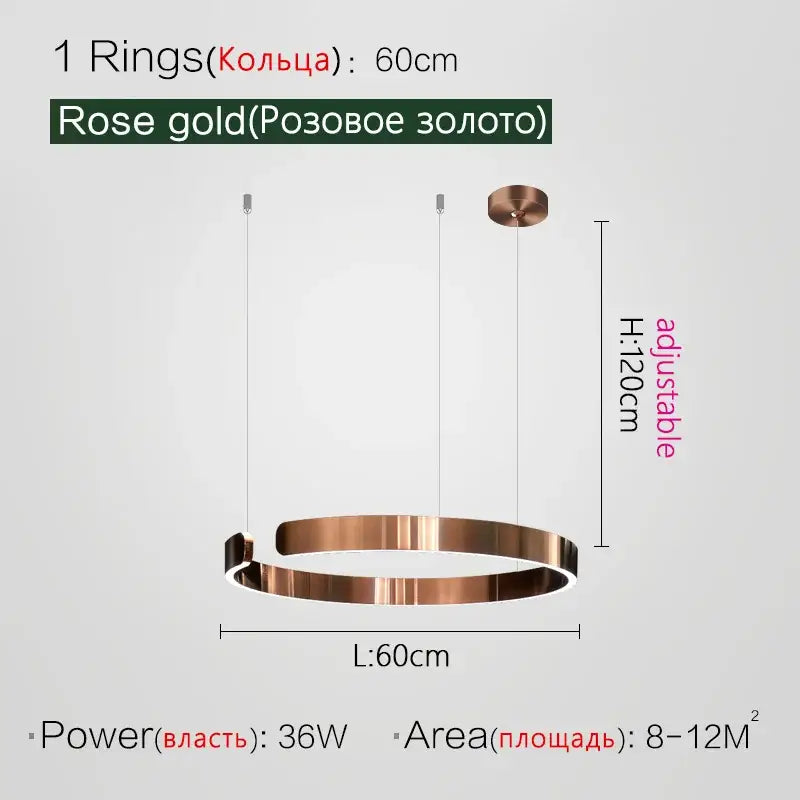Decorbites™ led ring chandelier in rose gold with sleek minimalist design and adjustable height for modern home decor