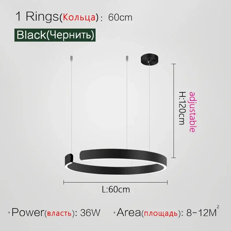 Black circular DecorBites™ led ring chandelier with sleek modern design and adjustable height for home decor lighting