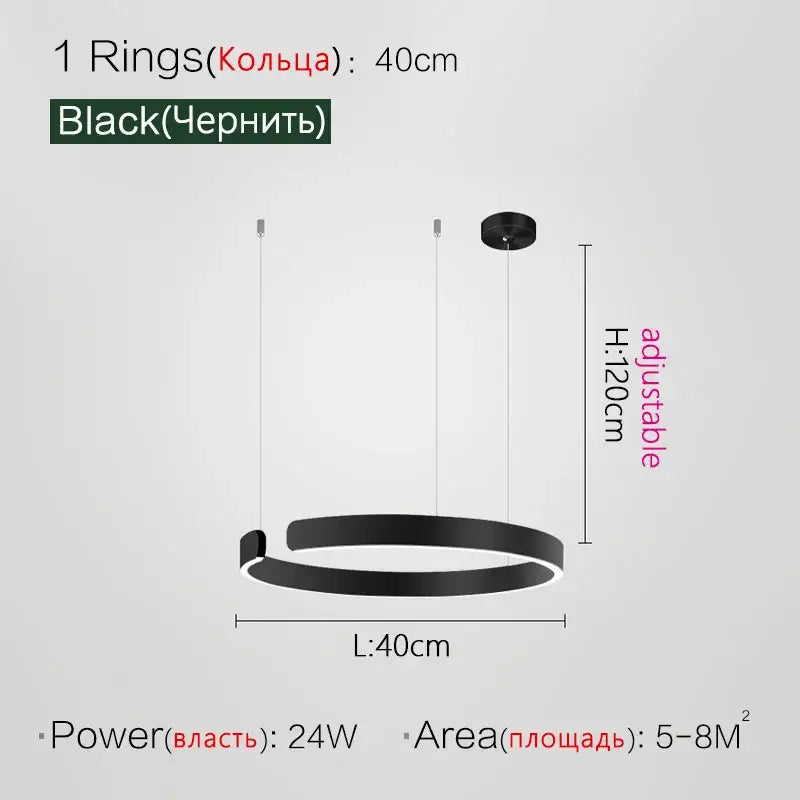 Black circular led ring chandelier with sleek modern design and adjustable height for home decor by DecorBites™