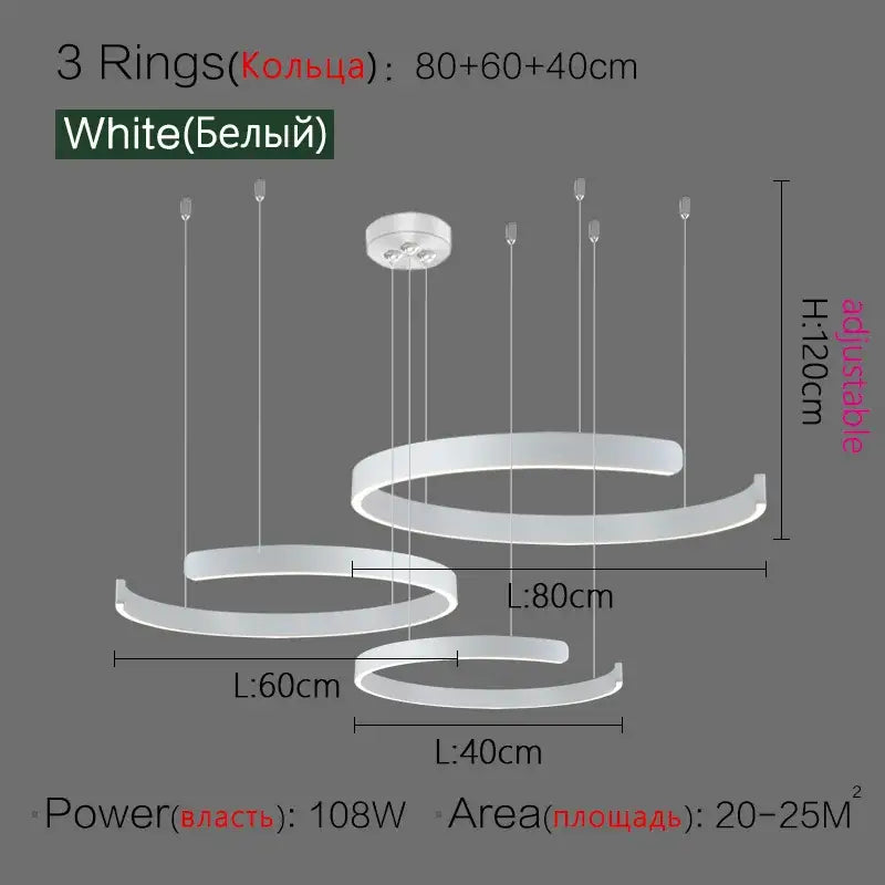 Decorbites™ white modern nordic led ring chandelier with three adjustable rings for home decor lighting