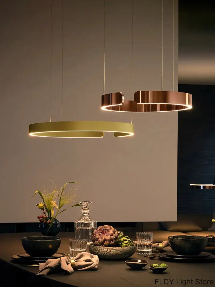 Modern copper and gold circular decorbites led ring chandelier with sleek minimalist design for home decor lighting