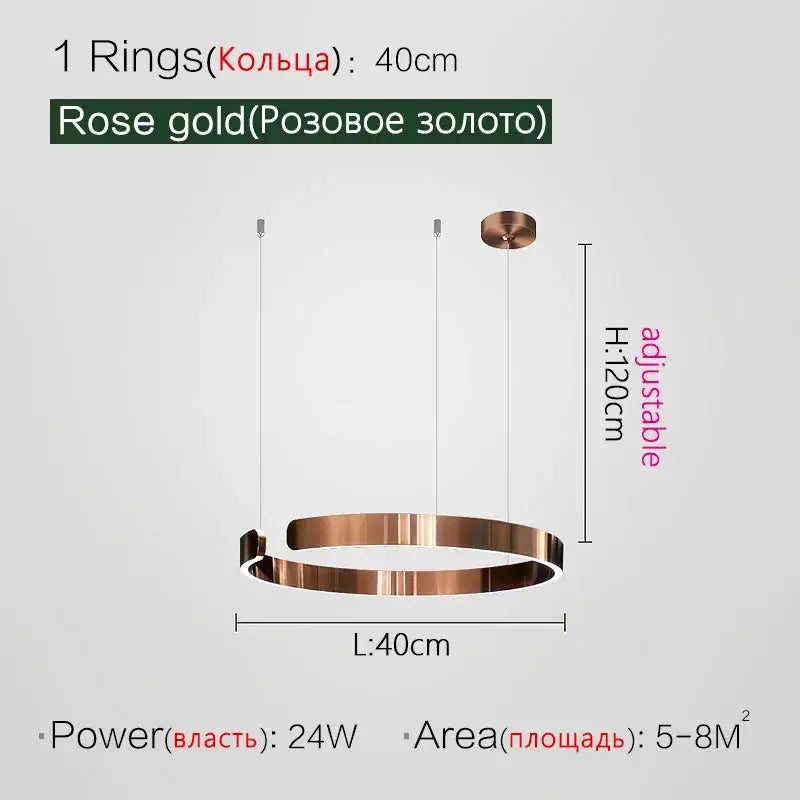 Decorbites led ring chandelier with a sleek rose gold finish and adjustable height for modern home decor lighting