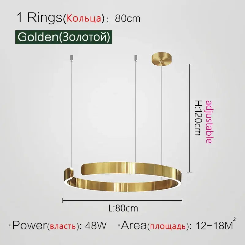 DecorBites™ led ring chandelier with a sleek golden polished finish and adjustable height for modern home decor