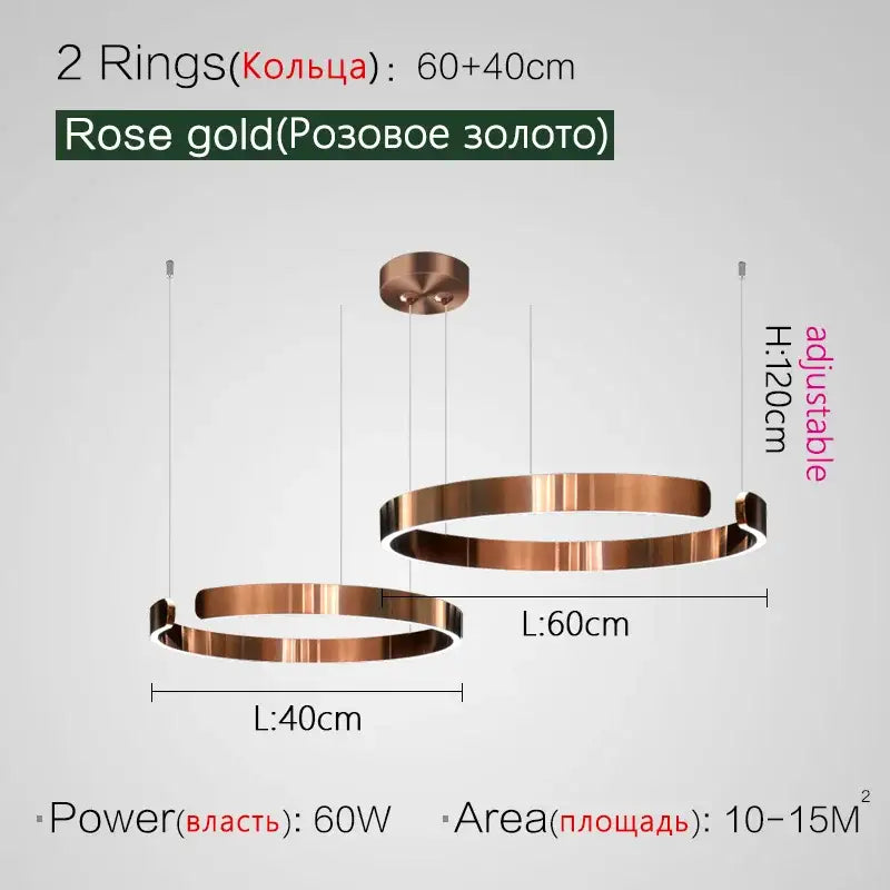 DecorBites™ rose gold led ring chandelier with two adjustable rings for modern nordic home decor lighting