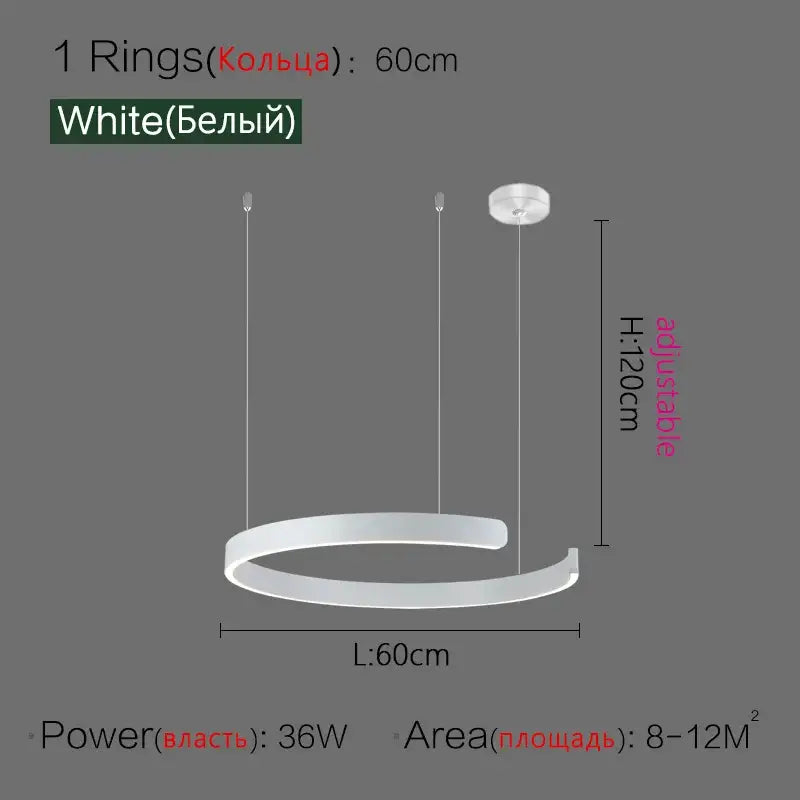 White circular led ring chandelier with adjustable height and modern nordic design for home decor lighting