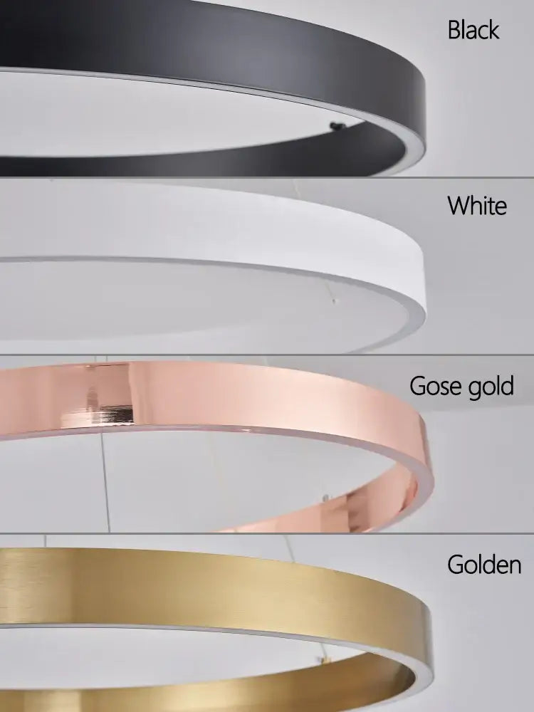 DecorBites™ led ring chandelier modern circular pendant light in black white rose gold and golden finishes for home decor