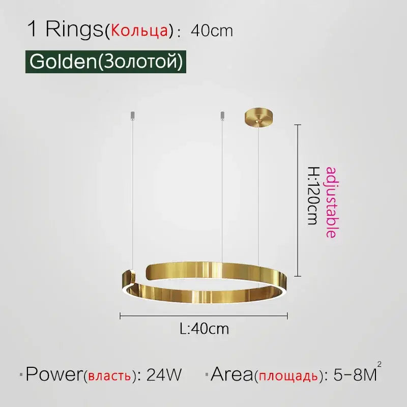 Decorbites™ led ring chandelier featuring a sleek golden circular pendant with modern nordic design and adjustable height