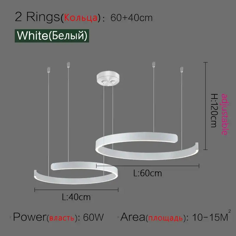 White modern led ring chandelier with two adjustable circular rings for home decor by decorbites in nordic style