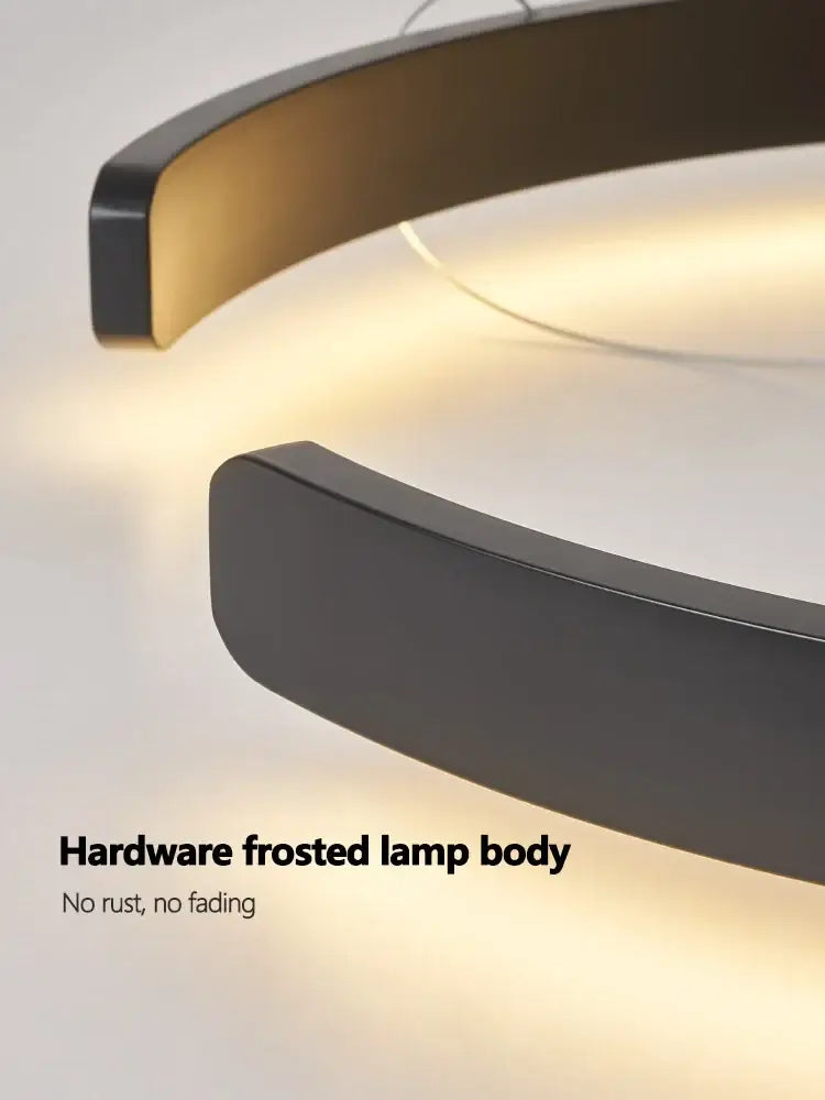 Modern black curved led ring chandelier with frosted glass finish and sleek metallic hardware for home decor lighting
