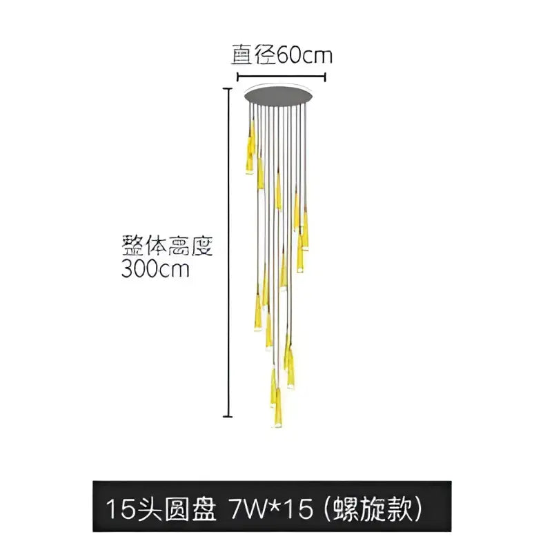 DecorBites™ led ring chandelier with 15 golden-yellow glass pendants on gray metal mount for modern indoor lighting