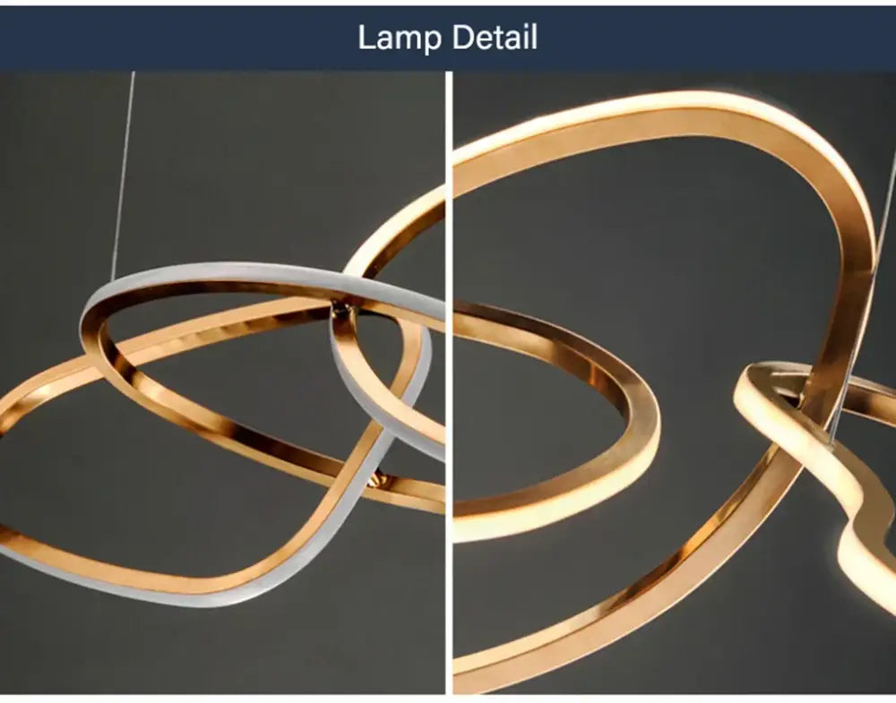Modern decorbites™ led ring chandelier featuring interlocking gold and silver rings for living dining room lighting