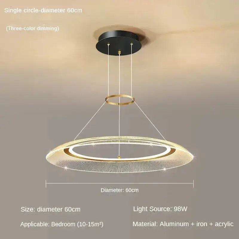 Modern DecorBites™ led ring chandelier with gold-toned frame and acrylic diffuser featuring three-color dimming lighting fixture