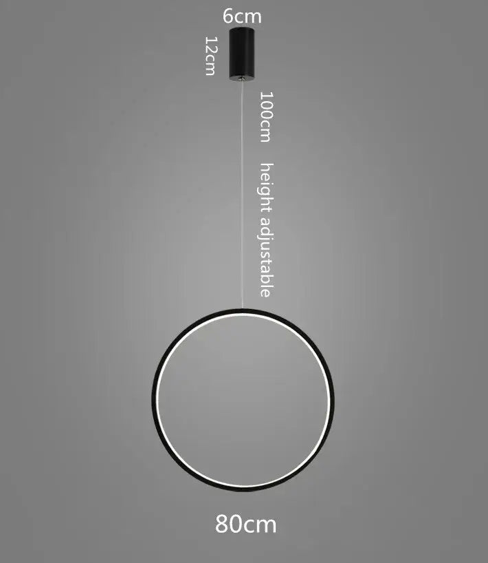 Decorbites™ led ring chandelier black minimalist circular pendant light with adjustable height for living room lighting