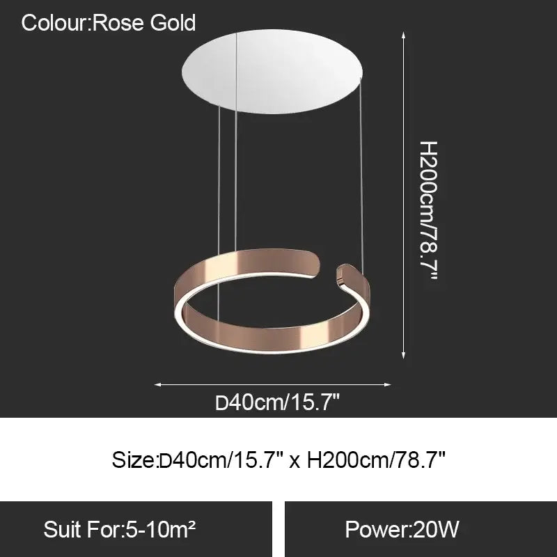 Rose gold circular pendant led ring chandelier with sleek modern design for dining room table lighting and home decoration