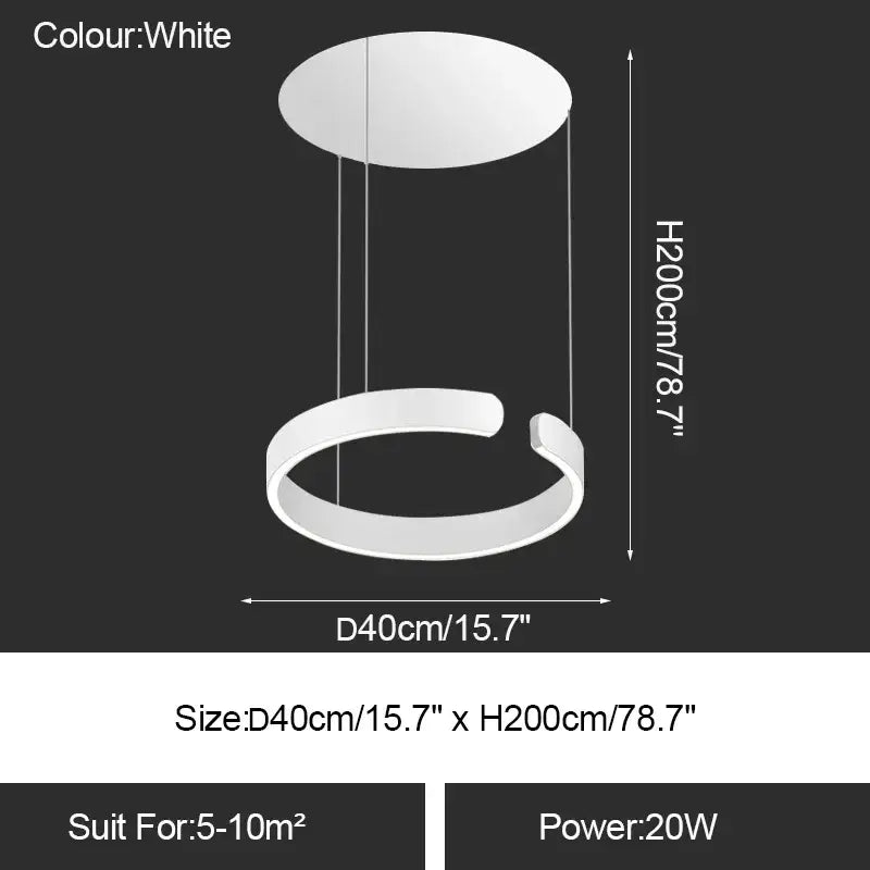 Decorbites™ led ring chandelier with white minimalist double rings suspended by thin cables for modern dining room lighting