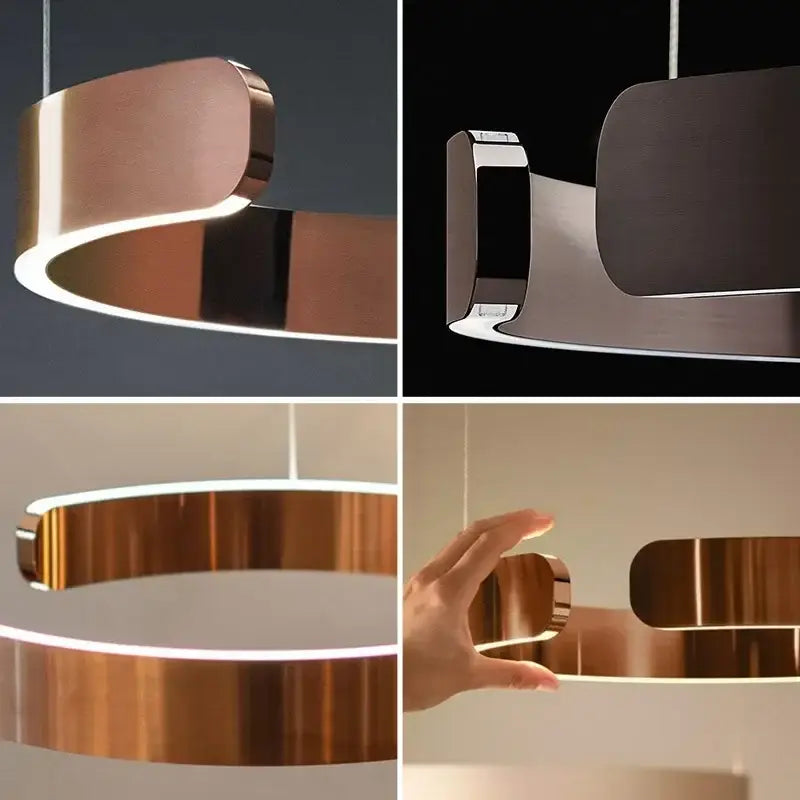 Modern copper-finished led ring chandelier with sleek minimalist design for dining room and home decoration
