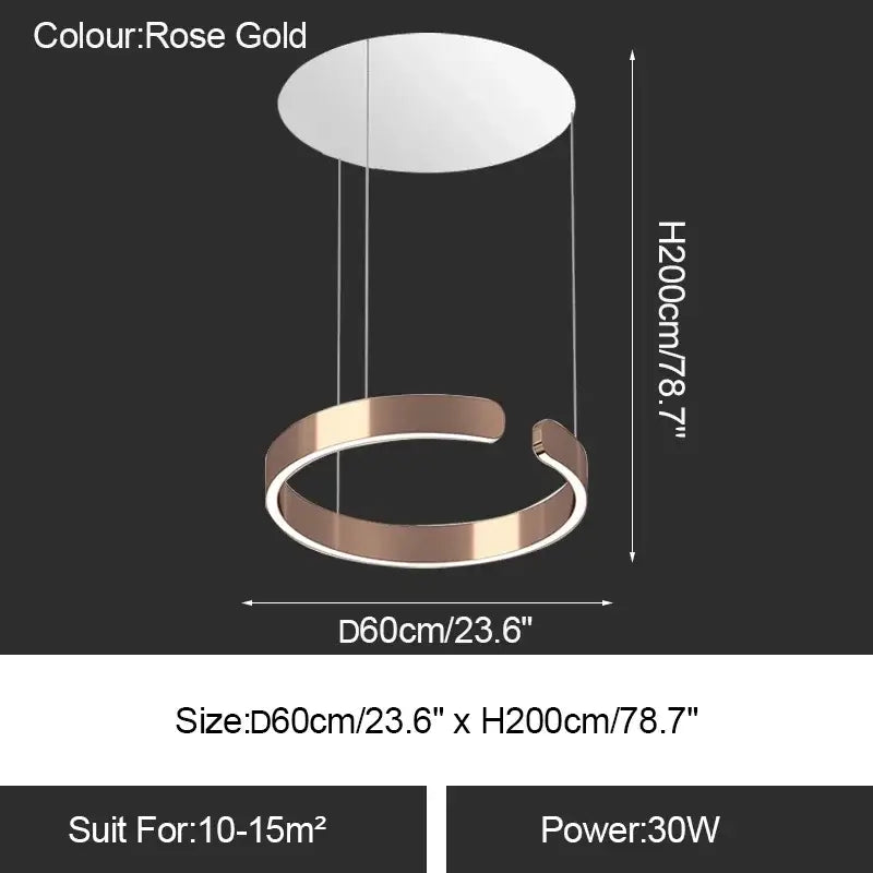 Rose gold circular led ring chandelier pendant with sleek modern design for dining room and home decoration