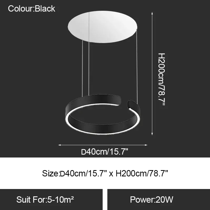 Black circular led ring chandelier with illuminated edge for modern dining room lighting and home decoration