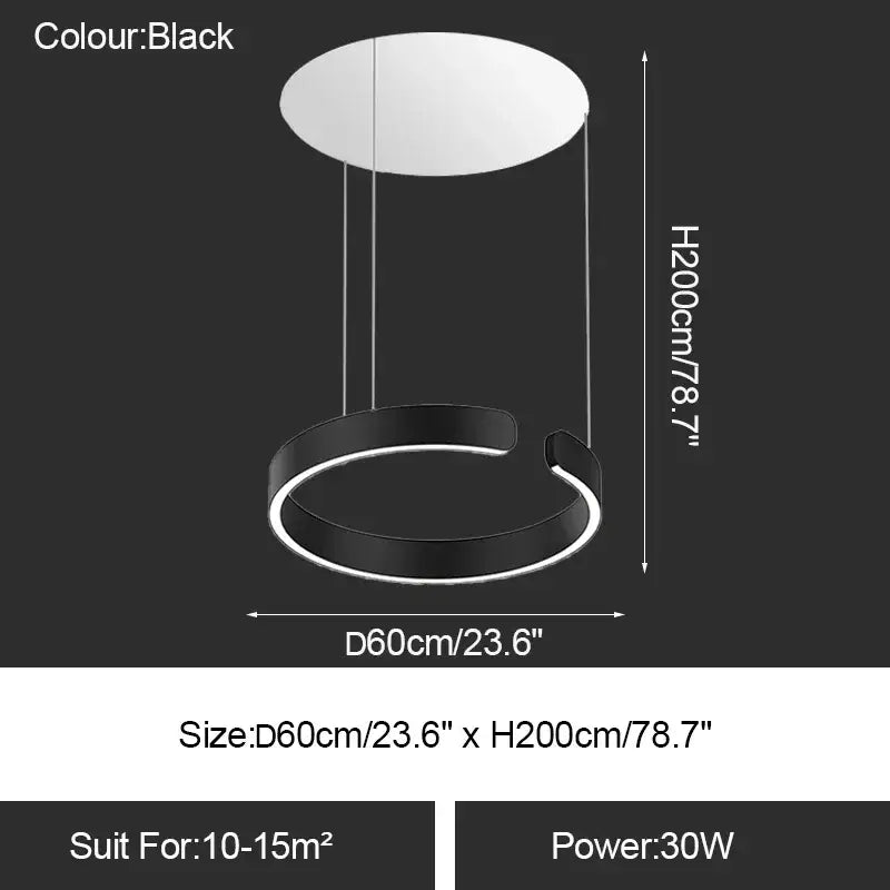 Black circular led ring chandelier with sleek modern design for dining room lighting and home decoration by DecorBites