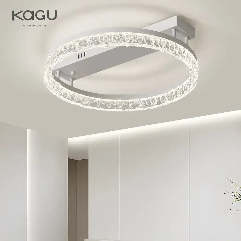 Modern decorbites led ring chandelier with white metal frame and textured crystal ring for bright home illumination