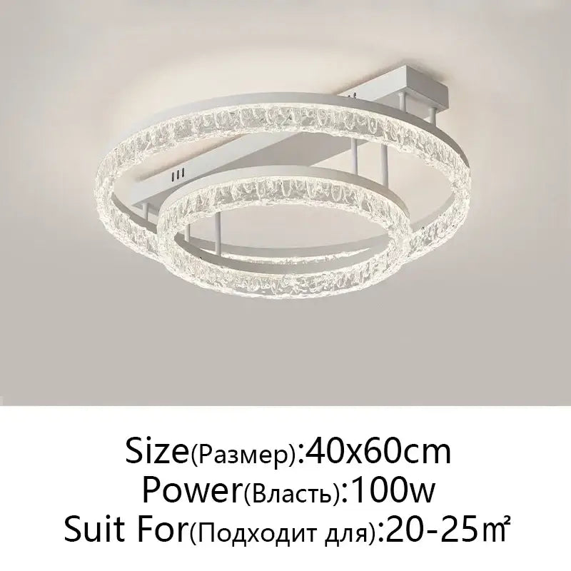 Modern white led ring chandelier with crystal-encrusted rings and sleek metal frame for home décor by DecorBites™