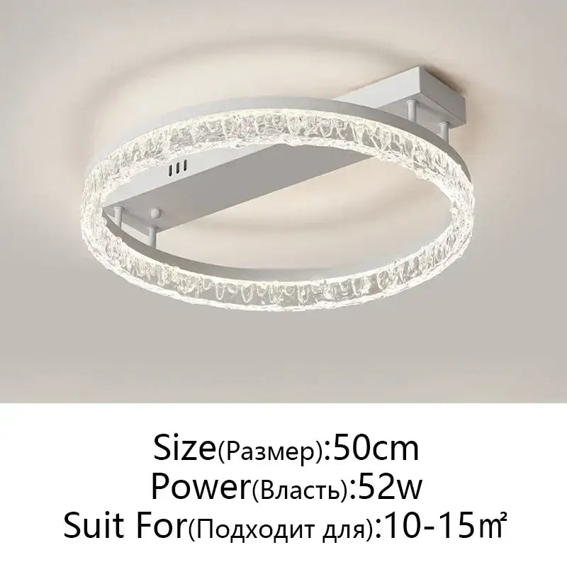 Modern white circular led ring chandelier with textured crystal ring design for home décor by DecorBites™
