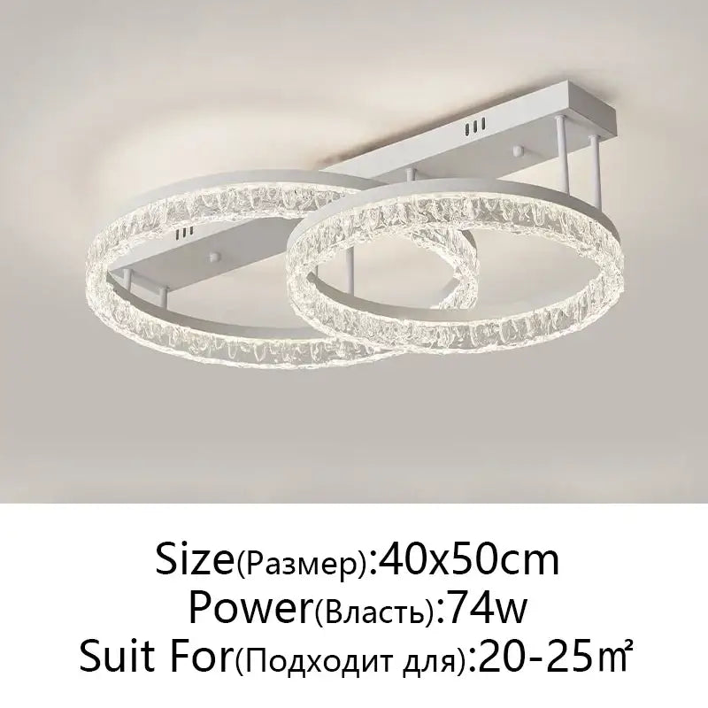 Modern white led ring chandelier with two interlocking crystal rings for home décor by decorbites with remote control
