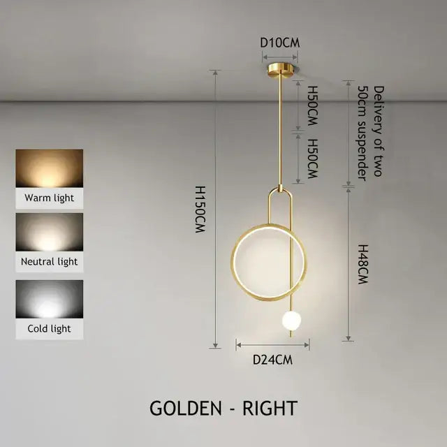 Golden decorbites™ led ring pendant chandelier with warm metallic finish and integrated led bulb for home dining and living