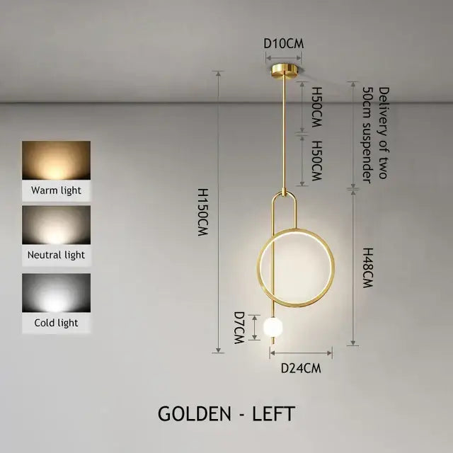 Golden DecorBites™ LED ring pendant chandelier with sleek metallic frame and frosted glass diffuser for home use
