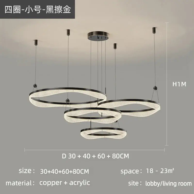 Modern black-gold decorbites™ led ring pendant chandelier with copper and acrylic for living room and dining room lighting