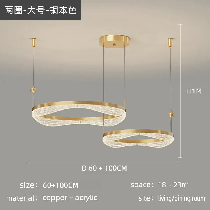 Gold-toned DecorBites™ led ring pendant chandelier with wavy copper and acrylic design for living room and bedroom