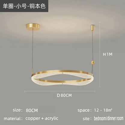 Gold-toned decorbites led ring pendant chandelier with acrylic crystal mesh ring suspended by thin cords for living room