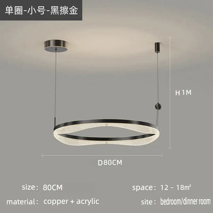 Black-golden decorbites™ led ring pendant chandelier with acrylic crystal ring and copper frame for living room use