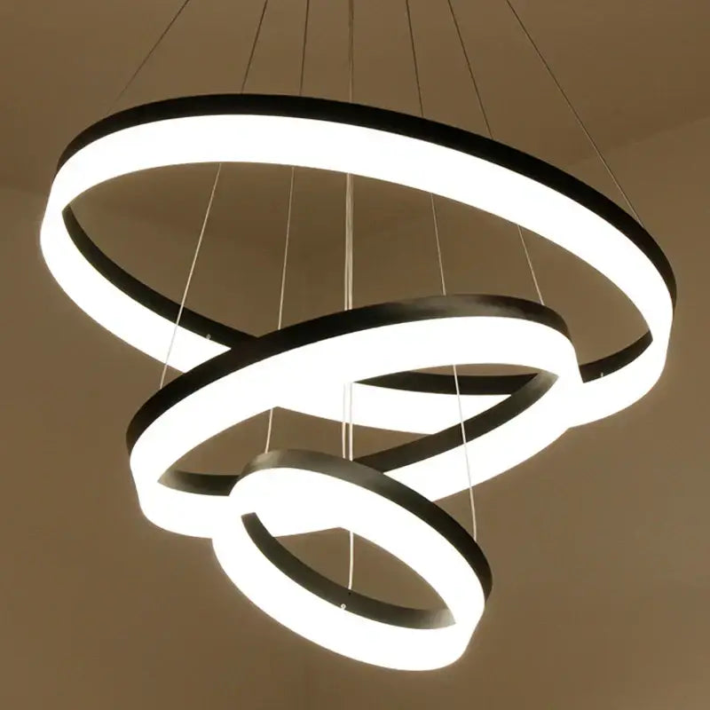 DecorBites™ modern black and white led ring pendant light with sleek intertwined spiral design for living room lighting