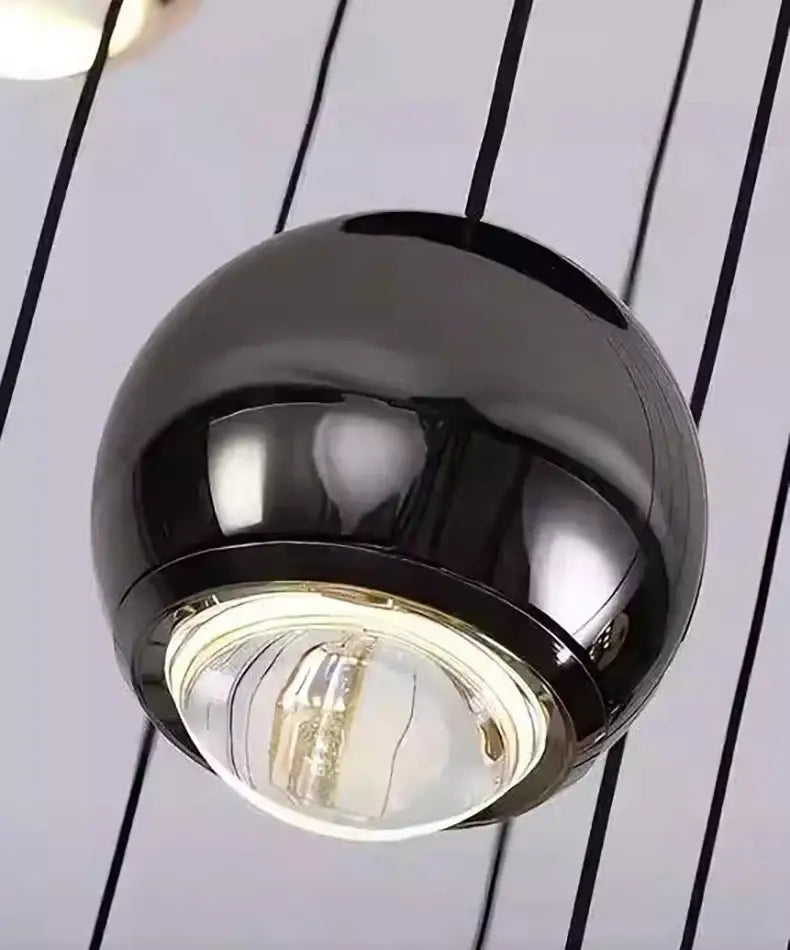 Decorbites™ black spherical pendant light with polished chrome finish and integrated glass bulb heads size diameter design